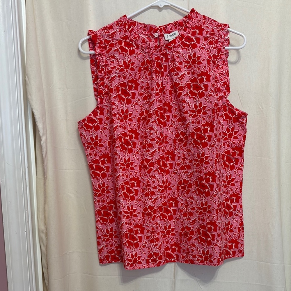J. Crew Factory Red and White Mandarin Collar Blouse